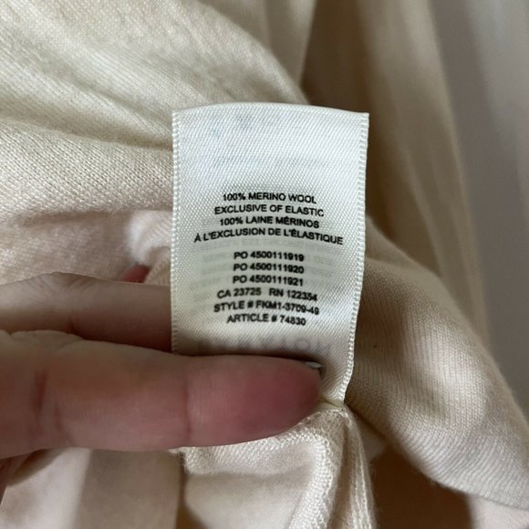 Babaton Size Medium Sweater Faux Wrap Cream 100% Merino Wool V Neck Soft - Picture 6 of 10